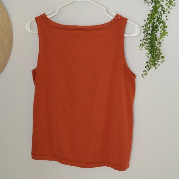 Ann Taylor Loft Knit Tank Top Crocheted Neckline Rust Womens Size XLP - Picture 8 of 11